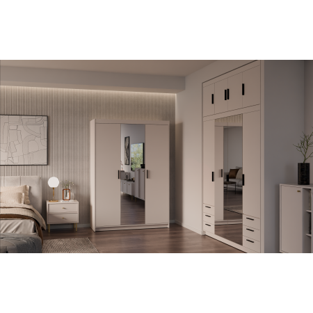 Szafa trzydrzwiowa z lustrem 133 cm uchylna TRINO beżowa